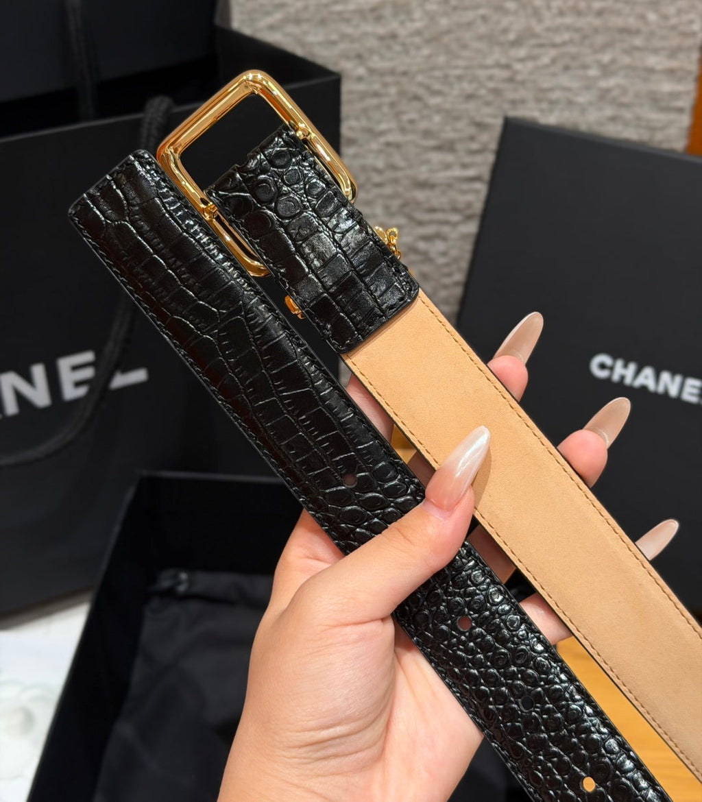 CC 3.0cm 2026 Métiers d'art Belt Black Crocodile Embossed Calfskin 209293