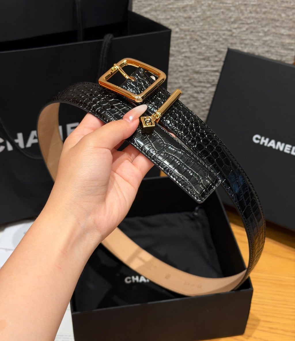 CC 3.0cm 2026 Métiers d'art Belt Black Crocodile Embossed Calfskin 209293