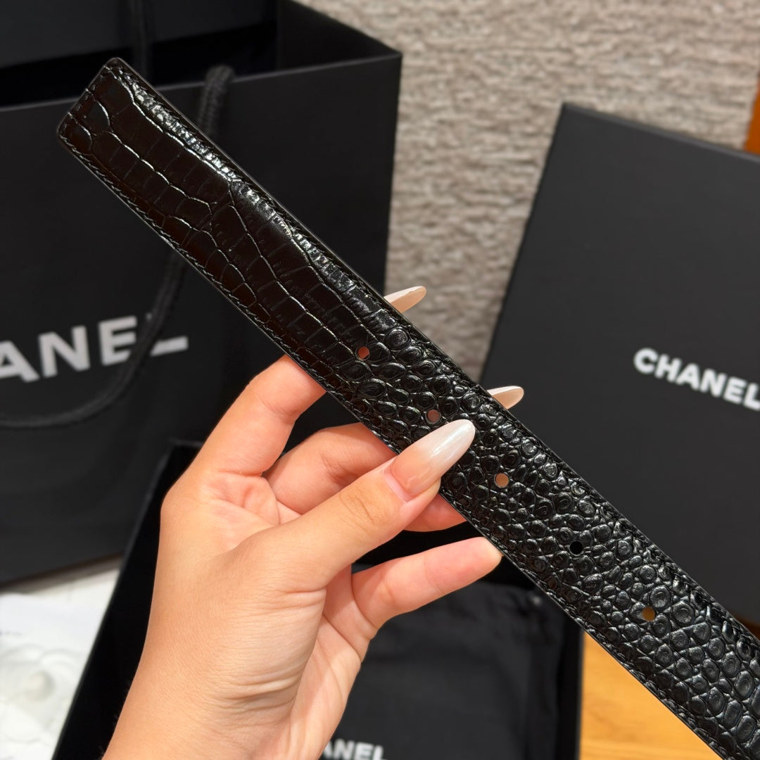 CC 3.0cm 2026 Métiers d'art Belt Black Crocodile Embossed Calfskin 209293