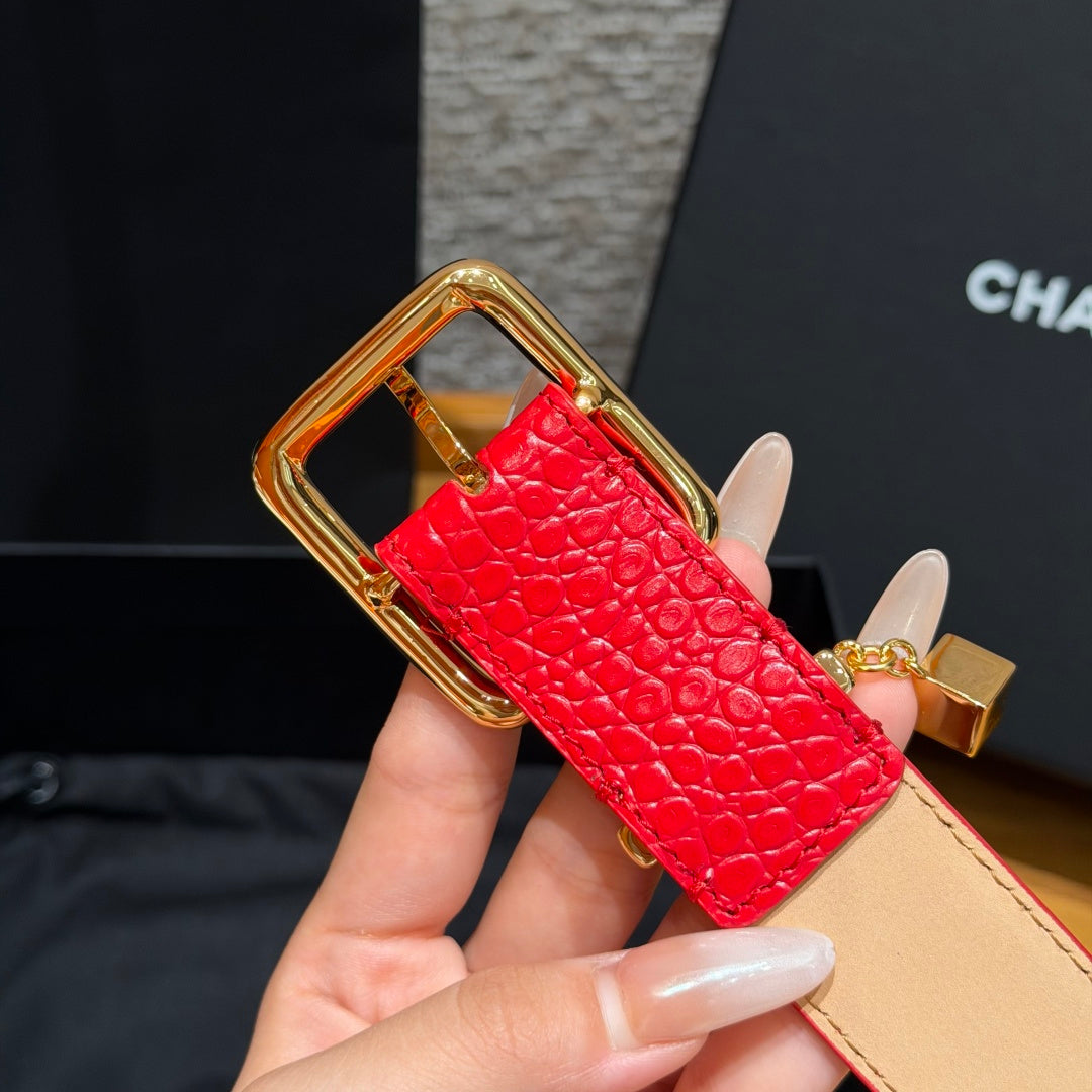 CC 3.0cm 2026 Métiers d'art Belt Red Crocodile Embossed Calfskin 209292