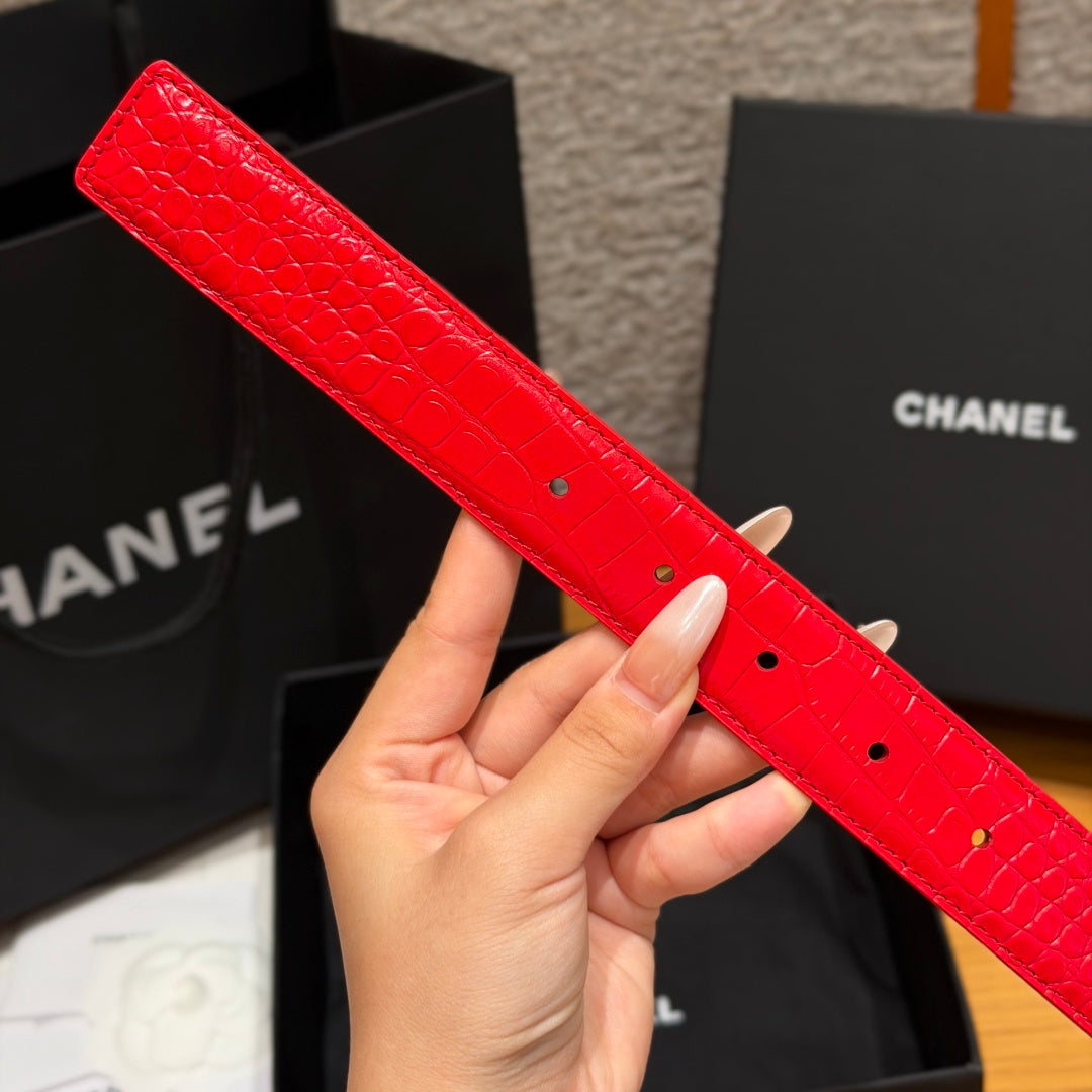 CC 3.0cm 2026 Métiers d'art Belt Red Crocodile Embossed Calfskin 209292