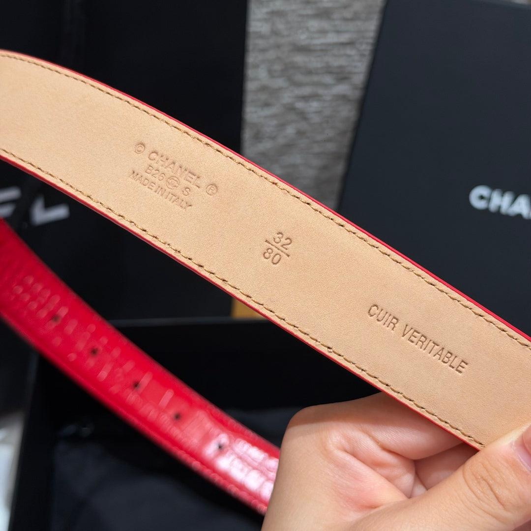 CC 3.0cm 2026 Métiers d'art Belt Red Crocodile Embossed Calfskin 209292