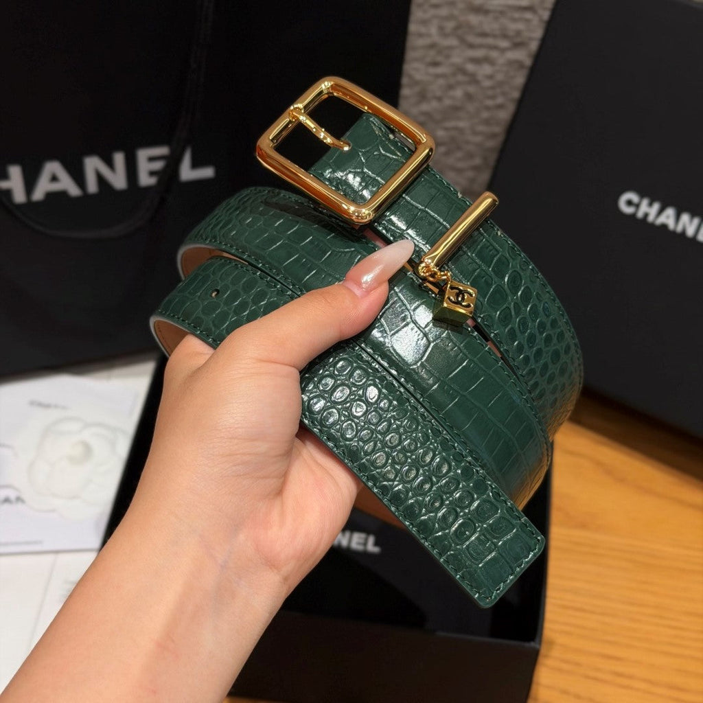 CC 3.0cm 2026 Métiers d'art Belt Green Crocodile Embossed Calfskin 209291