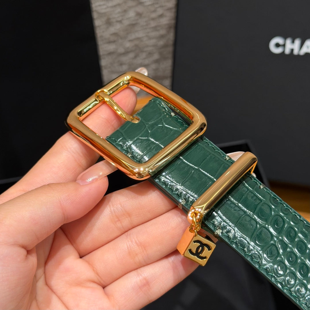 CC 3.0cm 2026 Métiers d'art Belt Green Crocodile Embossed Calfskin 209291