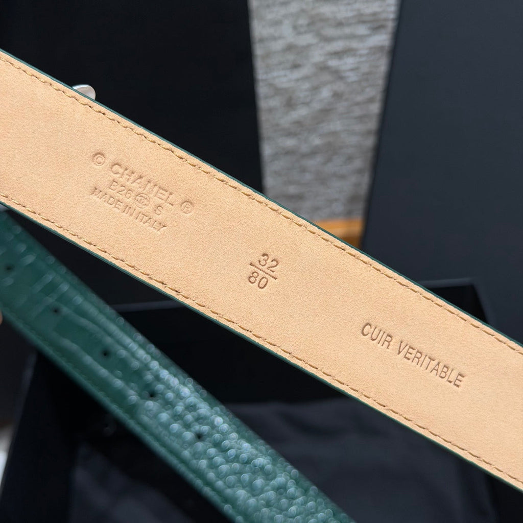 CC 3.0cm 2026 Métiers d'art Belt Green Crocodile Embossed Calfskin 209291