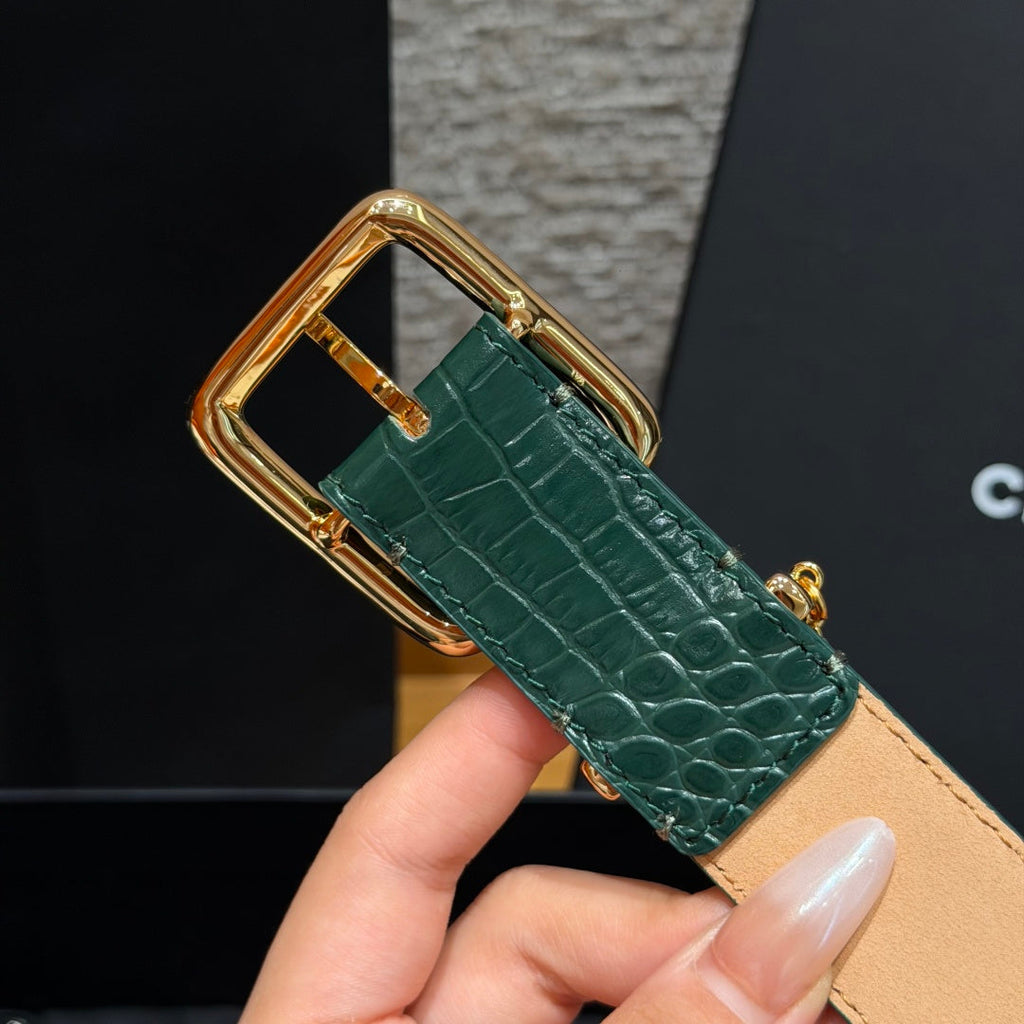 CC 3.0cm 2026 Métiers d'art Belt Green Crocodile Embossed Calfskin 209291