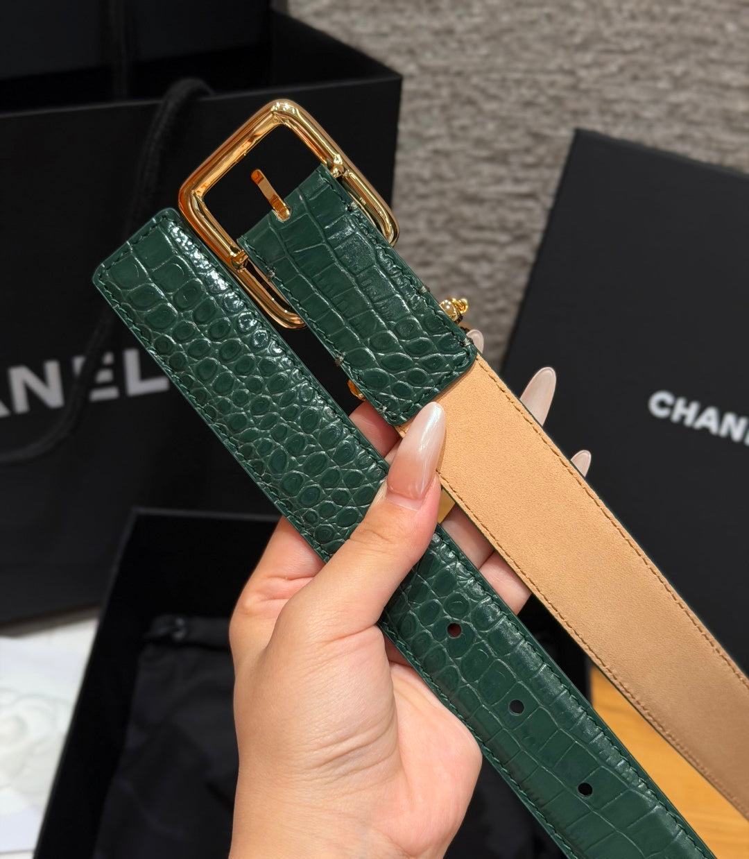 CC 3.0cm 2026 Métiers d'art Belt Green Crocodile Embossed Calfskin 209291