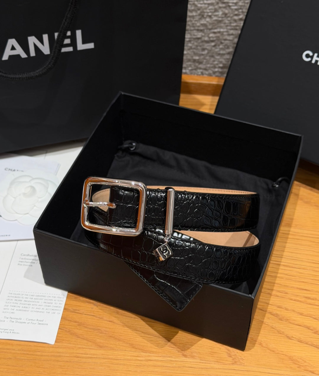 CC 3.0cm 2026 Métiers d'art Belt Black Crocodile Embossed Calfskin 209289
