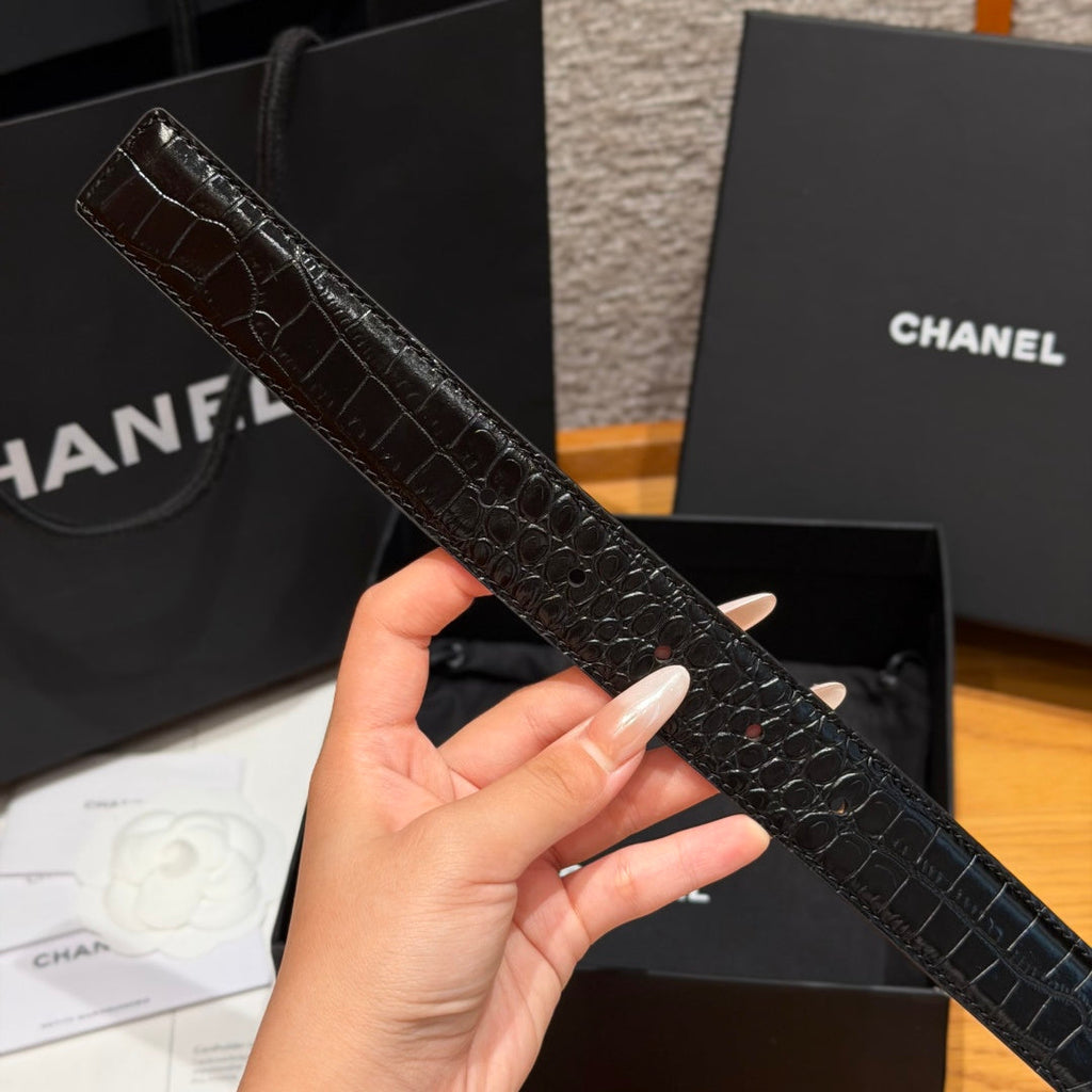 CC 3.0cm 2026 Métiers d'art Belt Black Crocodile Embossed Calfskin 209289