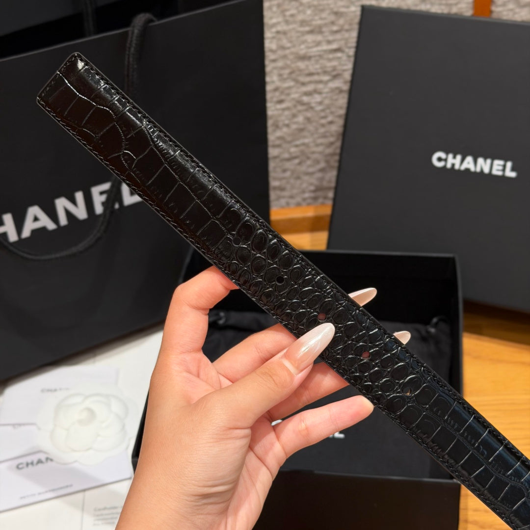 CC 3.0cm 2026 Métiers d'art Belt Black Crocodile Embossed Calfskin 209289