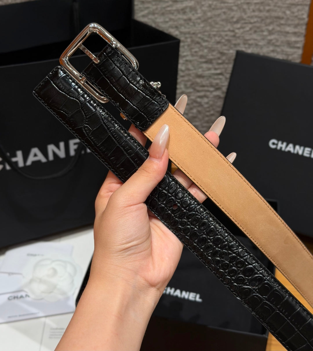 CC 3.0cm 2026 Métiers d'art Belt Black Crocodile Embossed Calfskin 209289
