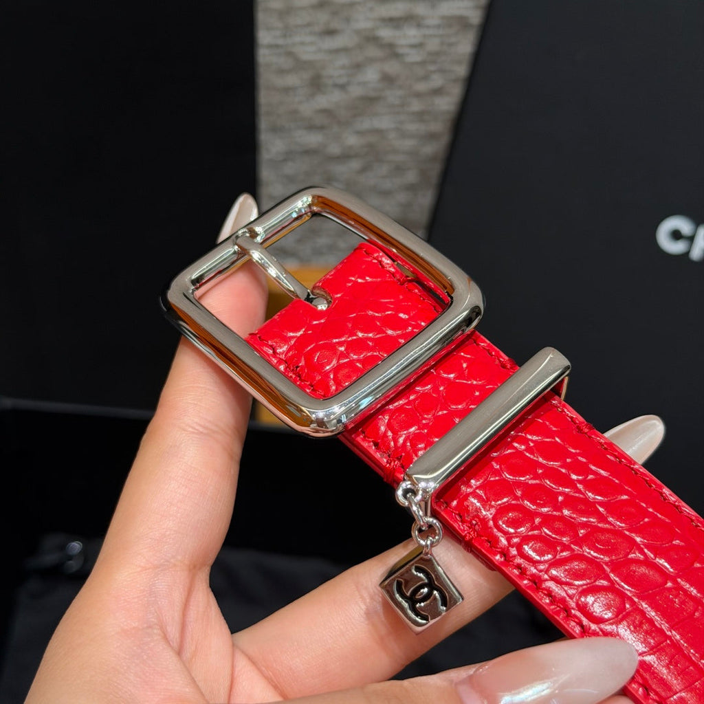 CC 3.0cm 2026 Métiers d'art Belt Red Crocodile Embossed Calfskin 209288