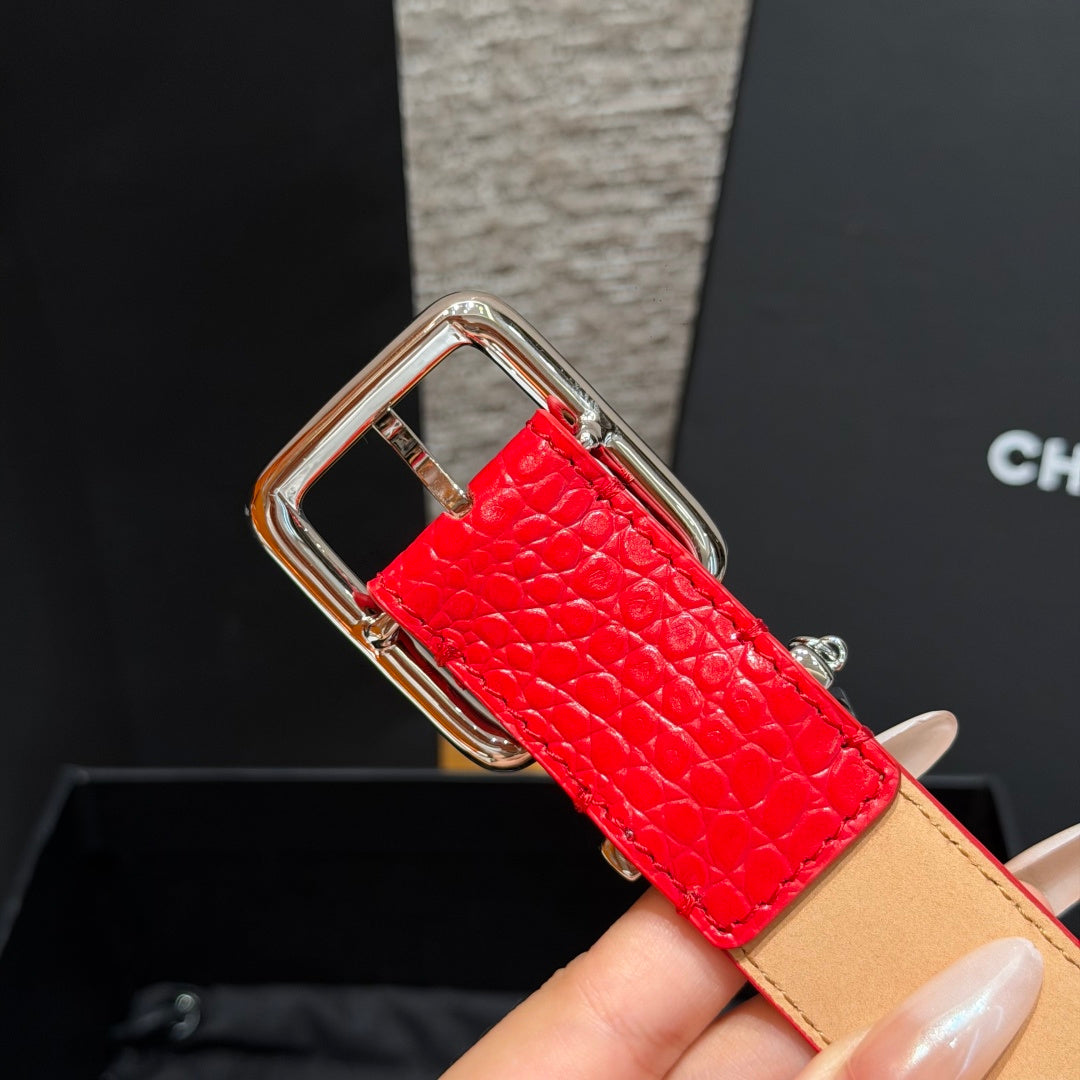 CC 3.0cm 2026 Métiers d'art Belt Red Crocodile Embossed Calfskin 209288