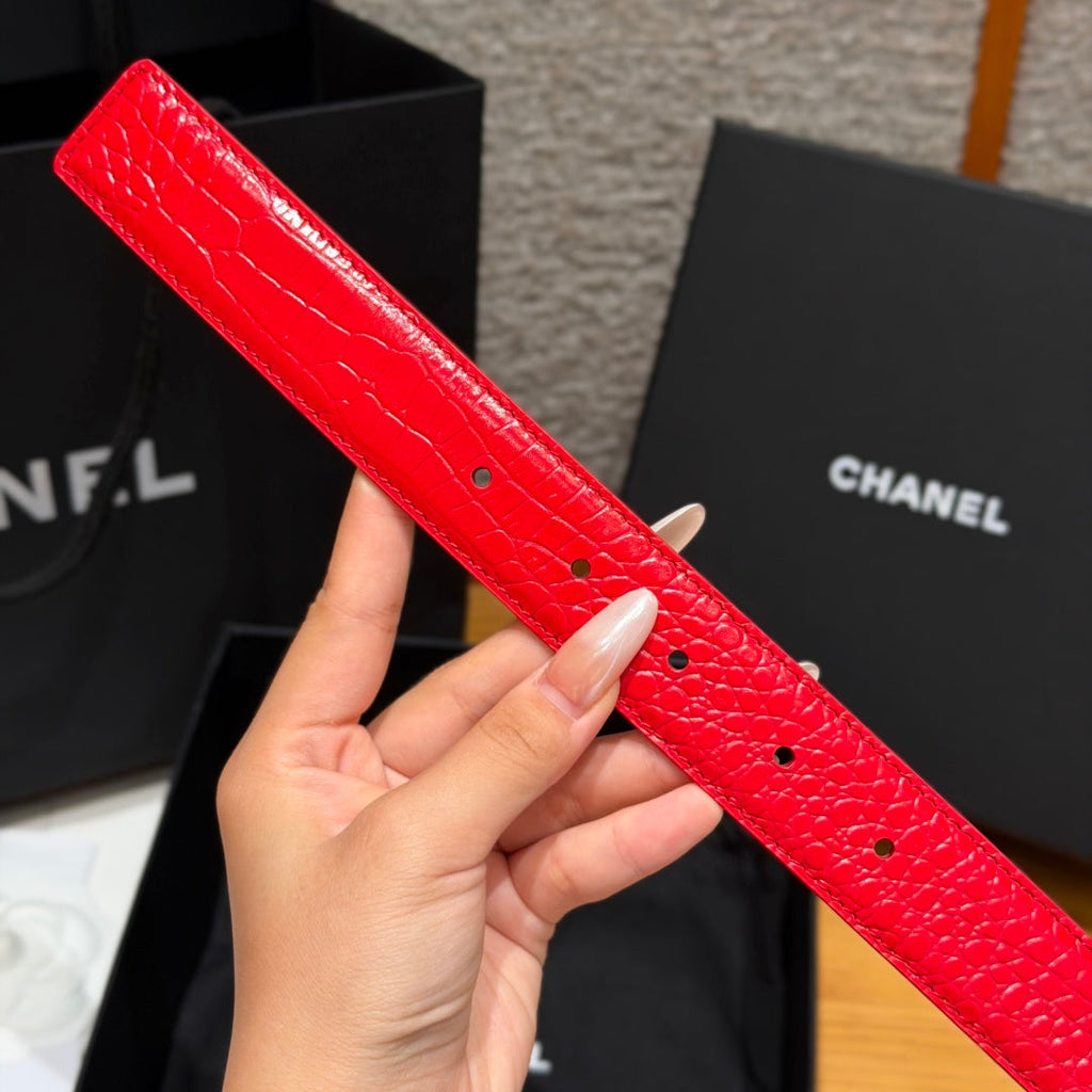 CC 3.0cm 2026 Métiers d'art Belt Red Crocodile Embossed Calfskin 209288