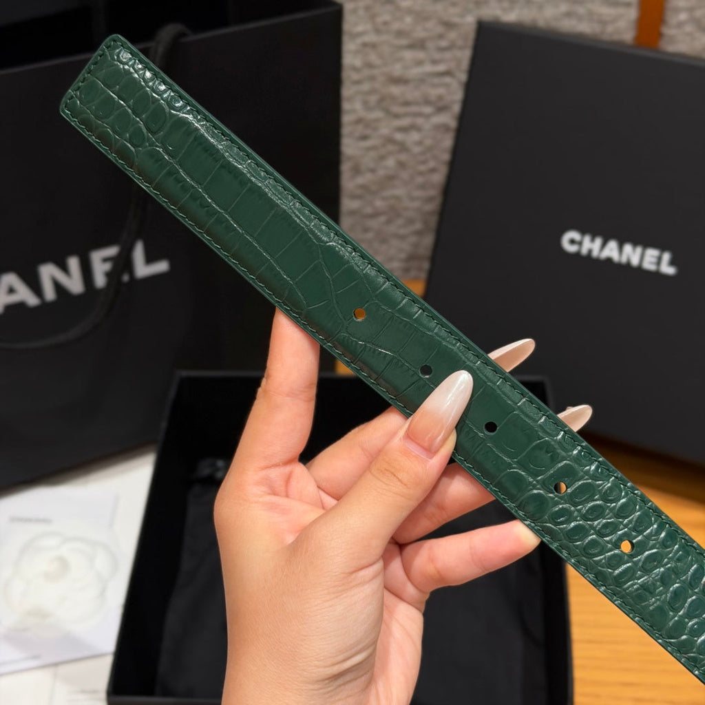 CC 3.0cm 2026 Métiers d'art Belt Green Crocodile Embossed Calfskin 209287