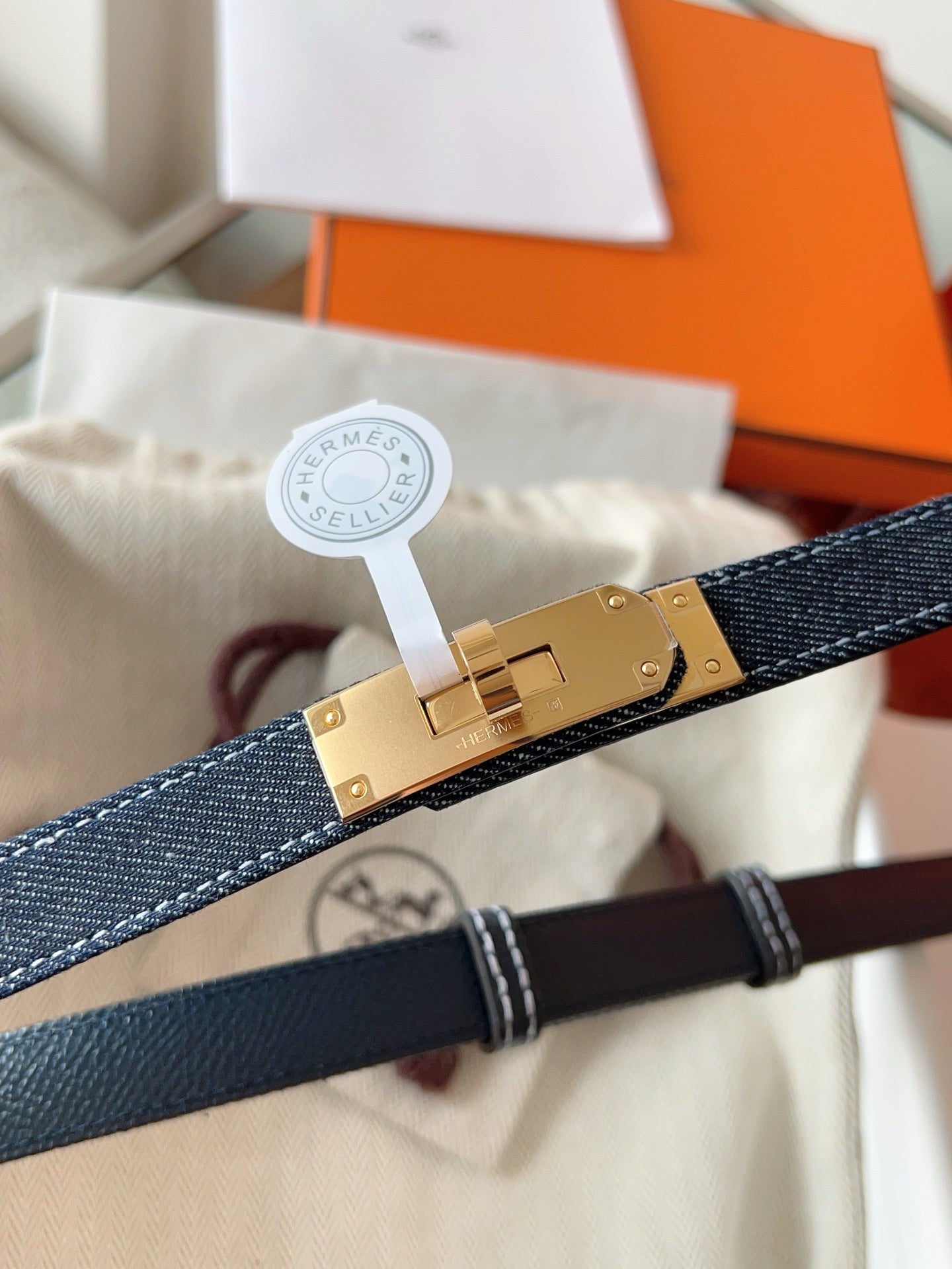 HM Kelly Belt 18mm Dark Blue Canvas Epsom Leather