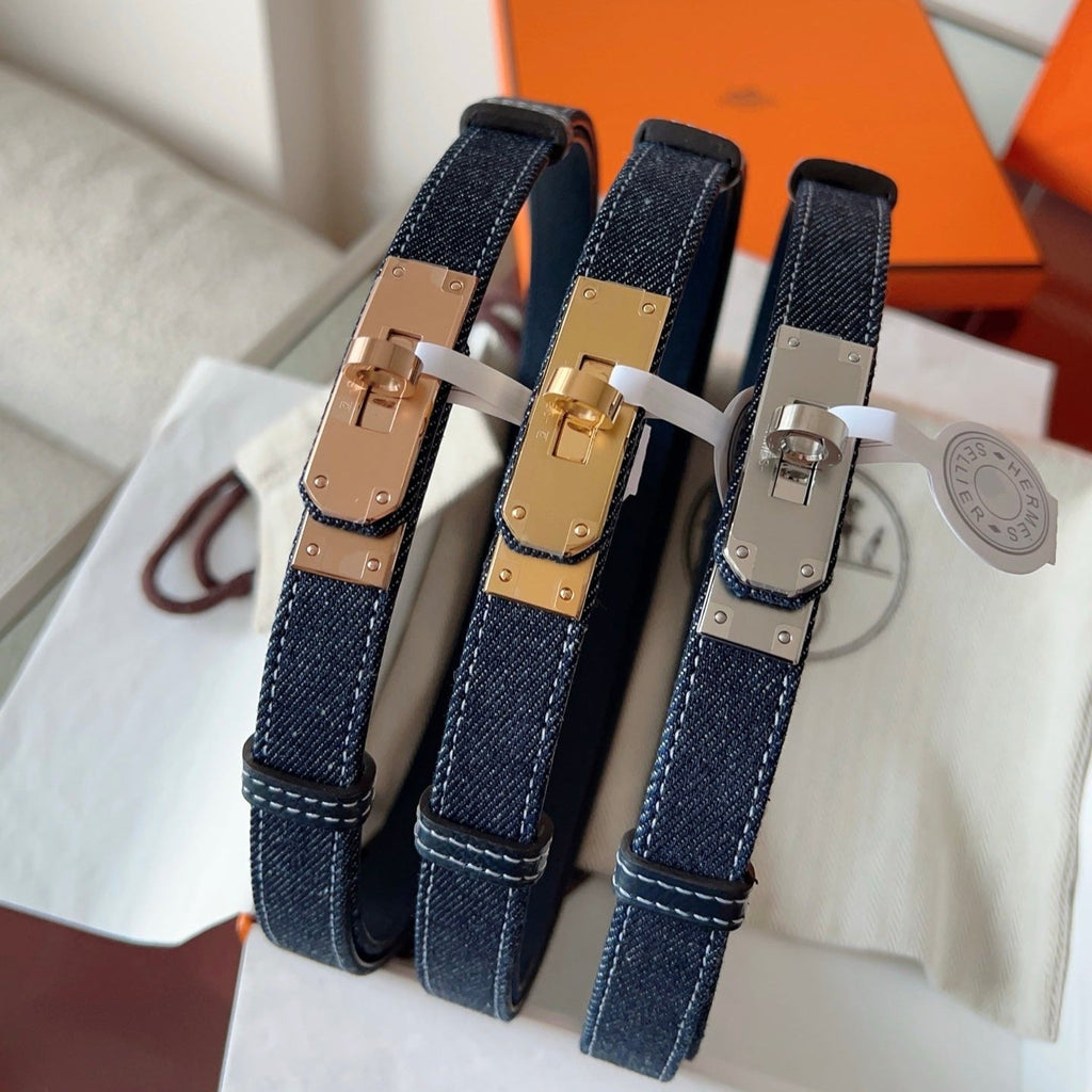 HM Kelly Belt 18mm Dark Blue Canvas Epsom Leather
