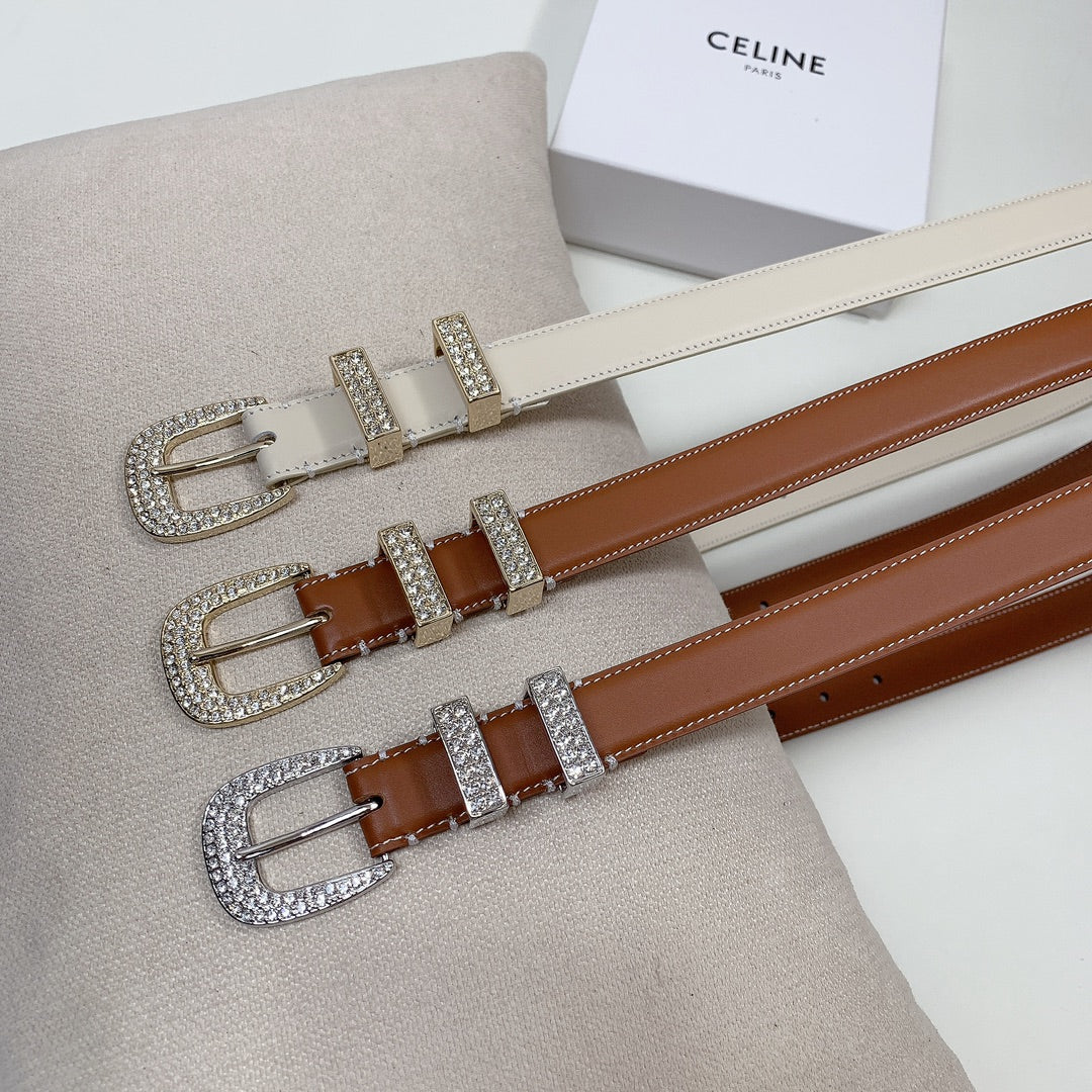 CL 25 MM MARCO BELT WITH STRASS IN BRONZE BROWN CALFSKIN GOLD HARDWARE