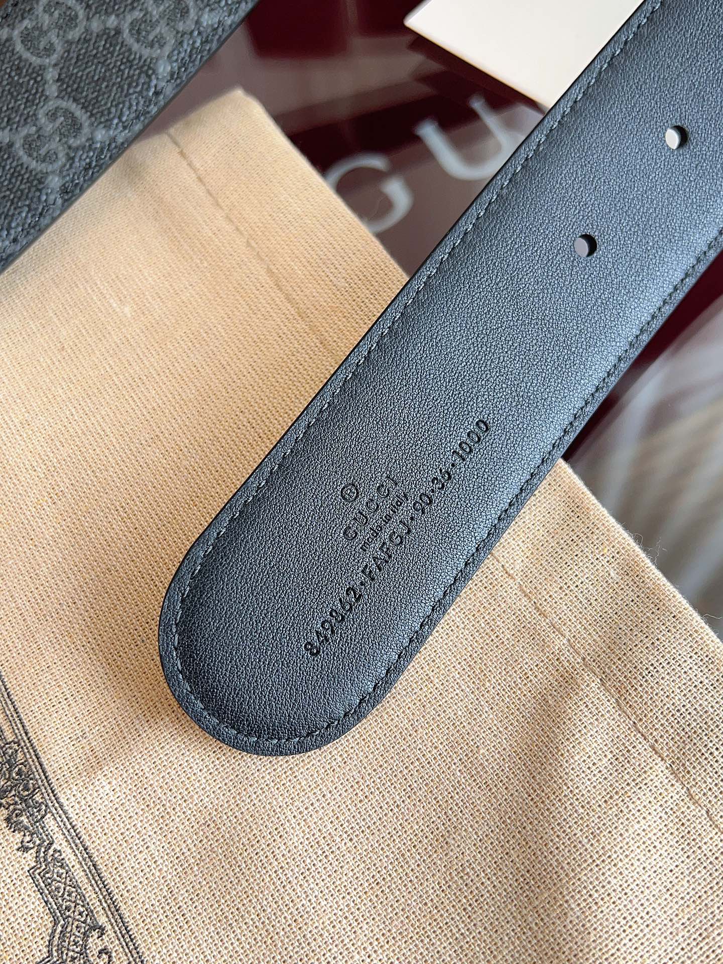 Gucci Supreme Belt Blunt Copper Buckle 40mm Slate Gray Leather Canvas