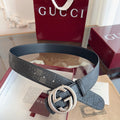 Gucci Supreme Belt Sliver Buckle 40mm Black Embossed Leather