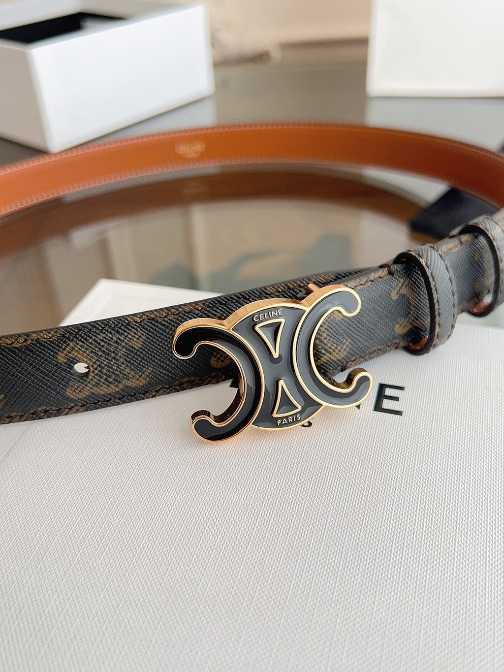 CL Black 25mm Triomphe Enamel Saddle Dark Brown Monogram Cowhide 615275