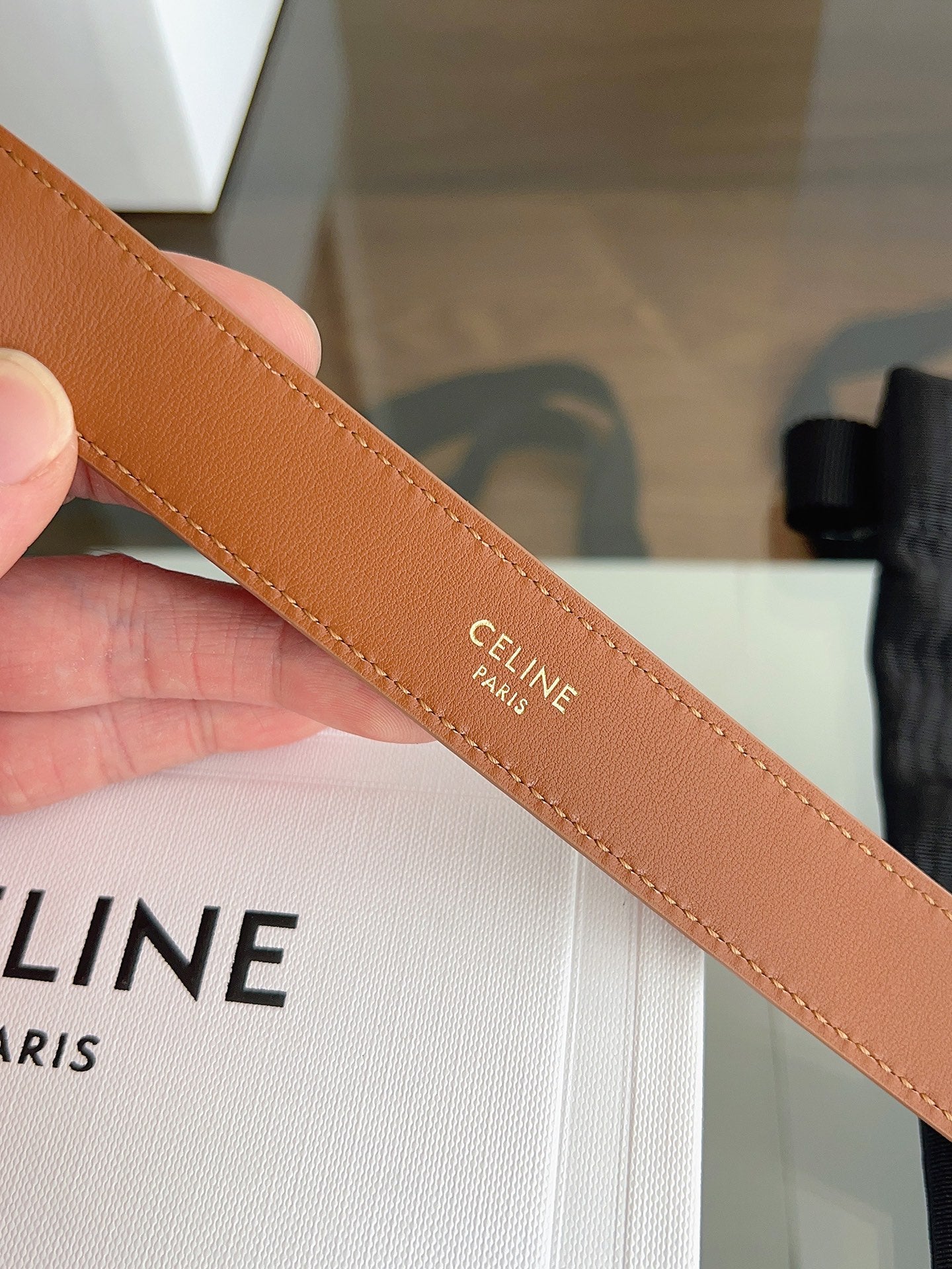 CL Gold 25mm Triomphe Metal Ring Tan Suede 616257
