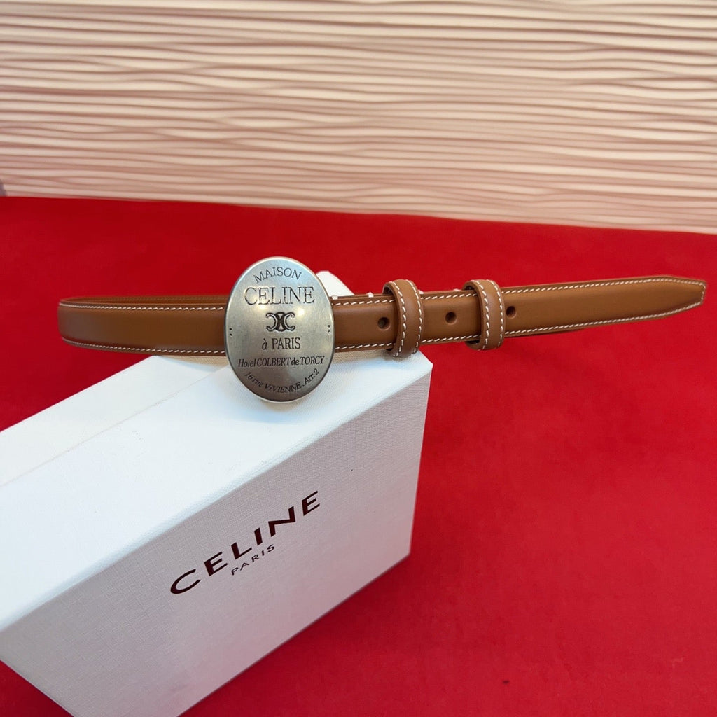 Celine Teen Maison Belt 2.5cm Brown Sliver Calfskin 201439