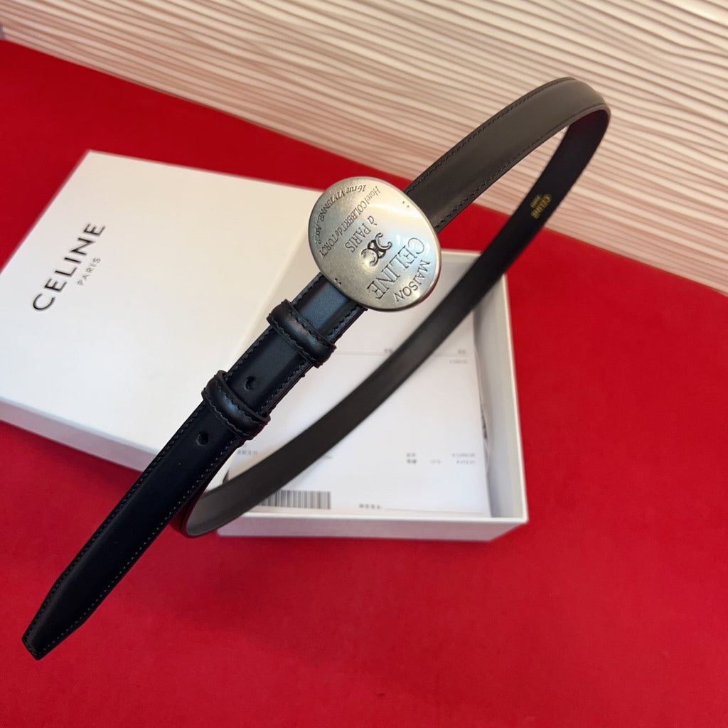 Celine Teen Maison Belt 2.5cm Black Sliver Calfskin 201440