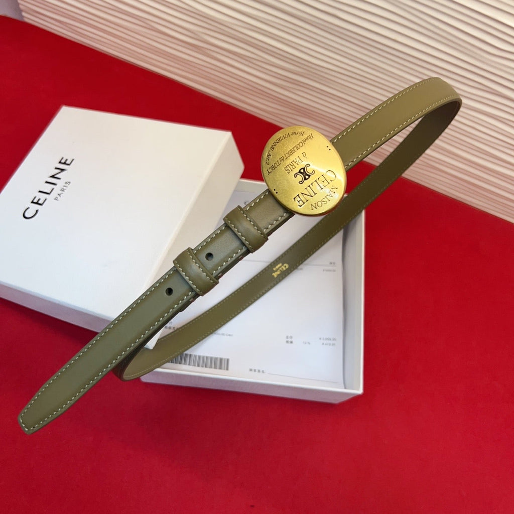 Celine Teen Maison Belt 2.5cm Taupe Gold Calfskin 201444