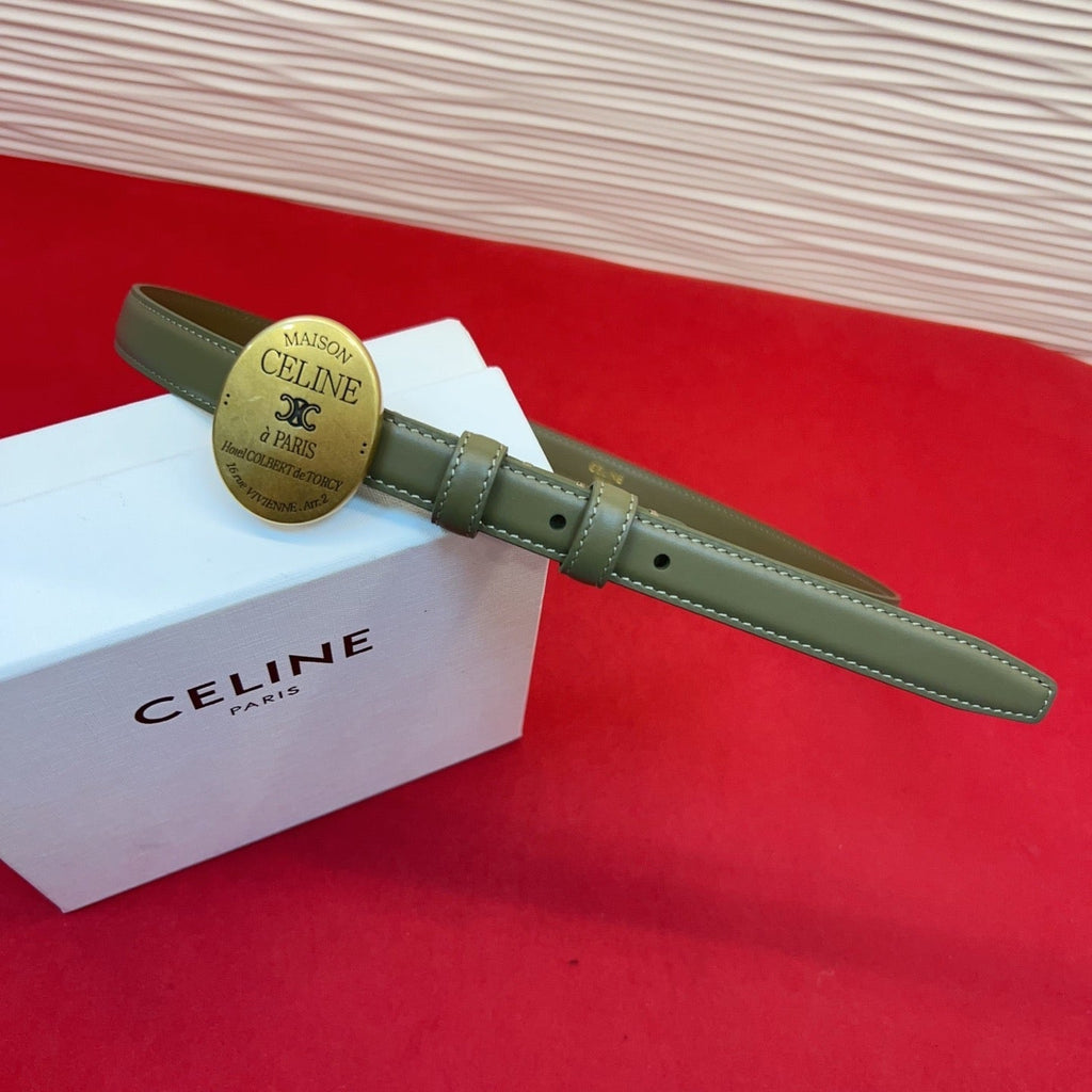 Celine Teen Maison Belt 2.5cm Taupe Gold Calfskin 201444