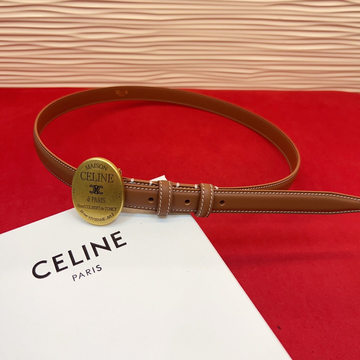 Celine Teen Maison Belt 2.5cm Brown Gold Calfskin 201445