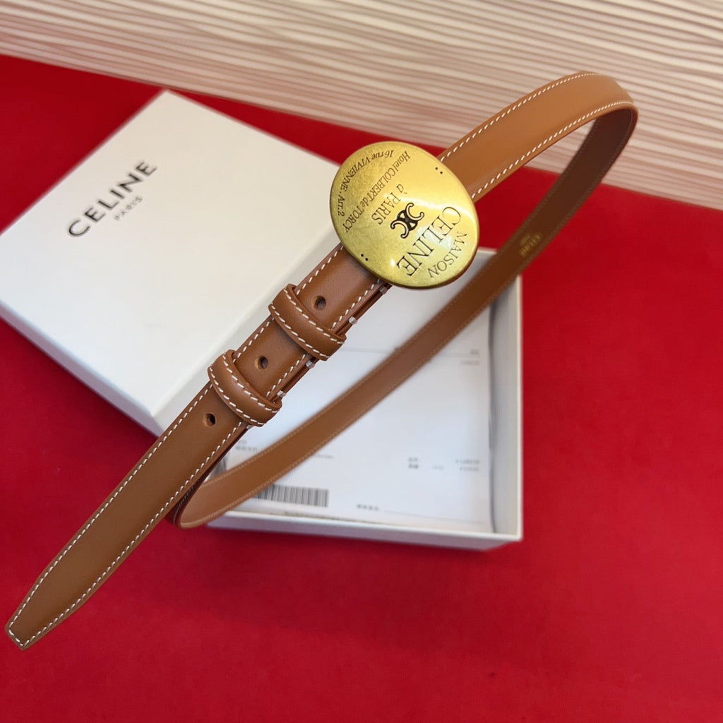 Celine Teen Maison Belt 2.5cm Brown Gold Calfskin 201445