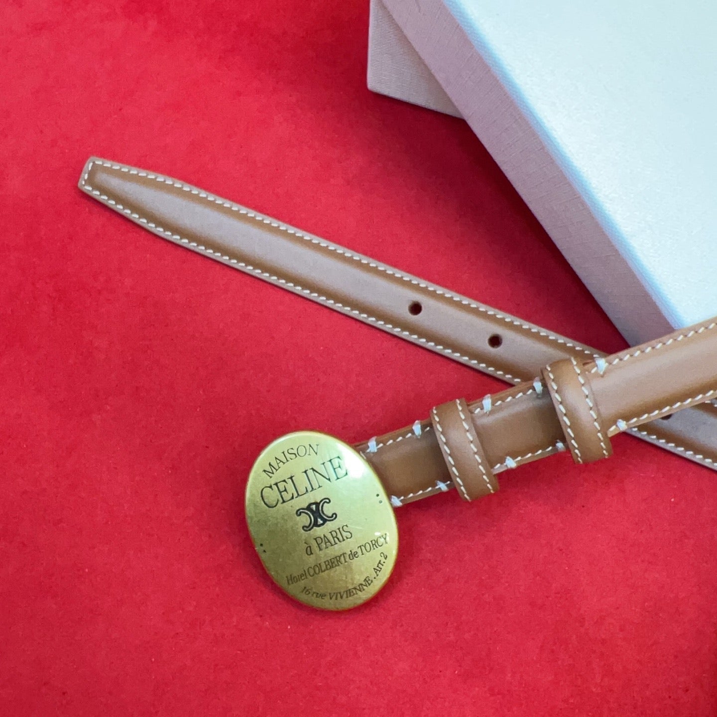 Celine Teen Maison Belt 2.5cm Brown Gold Calfskin 201445