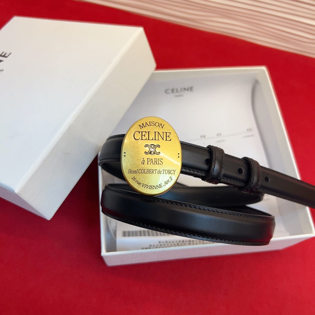 Celine Teen Maison Belt 2.5cm Black Gold Calfskin 201446