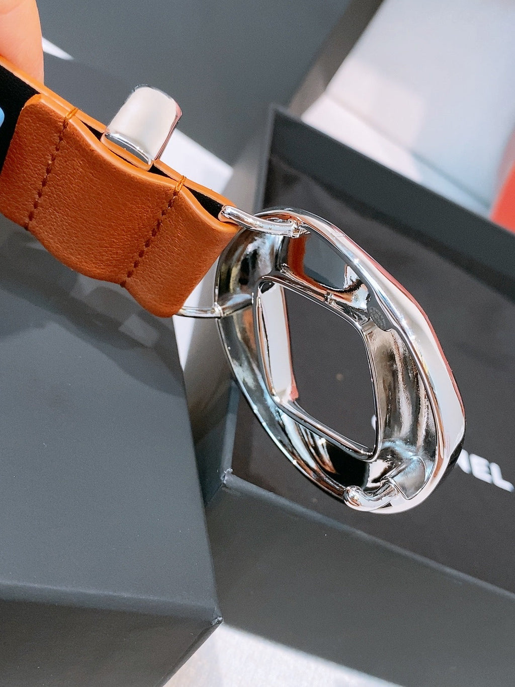 CC Pre 26s Belt 3.0cm Orange Sliver Calfskin 203379
