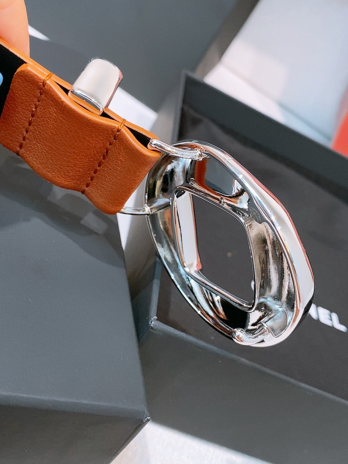 CC Pre 26s Belt 3.0cm Orange Sliver Calfskin 203379