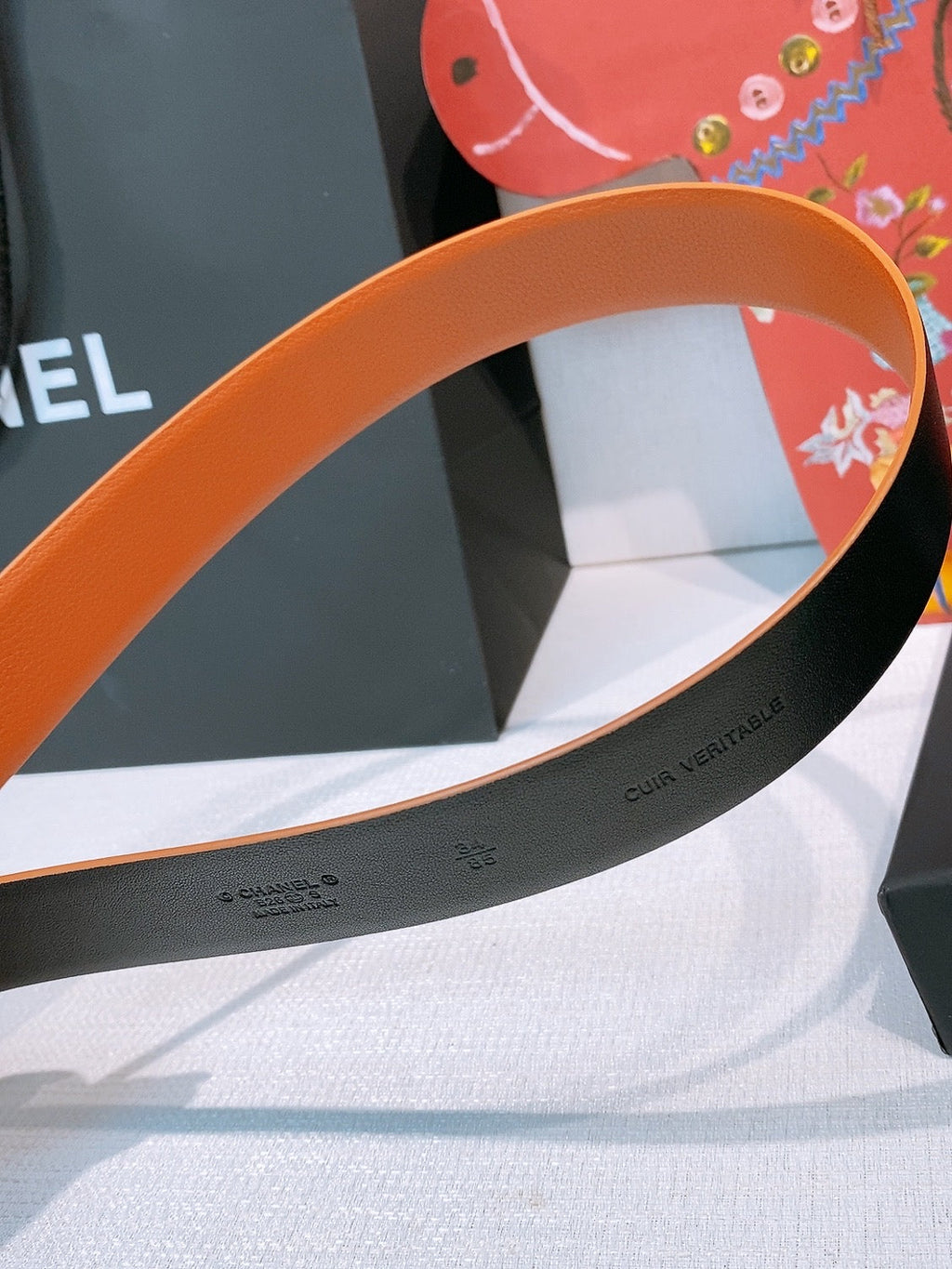 CC Pre 26s Belt 3.0cm Orange Sliver Calfskin 203379