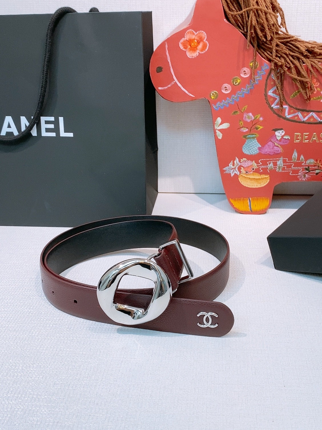 CC Pre 26s Belt 3.0cm Burgundy Sliver Calfskin 203378
