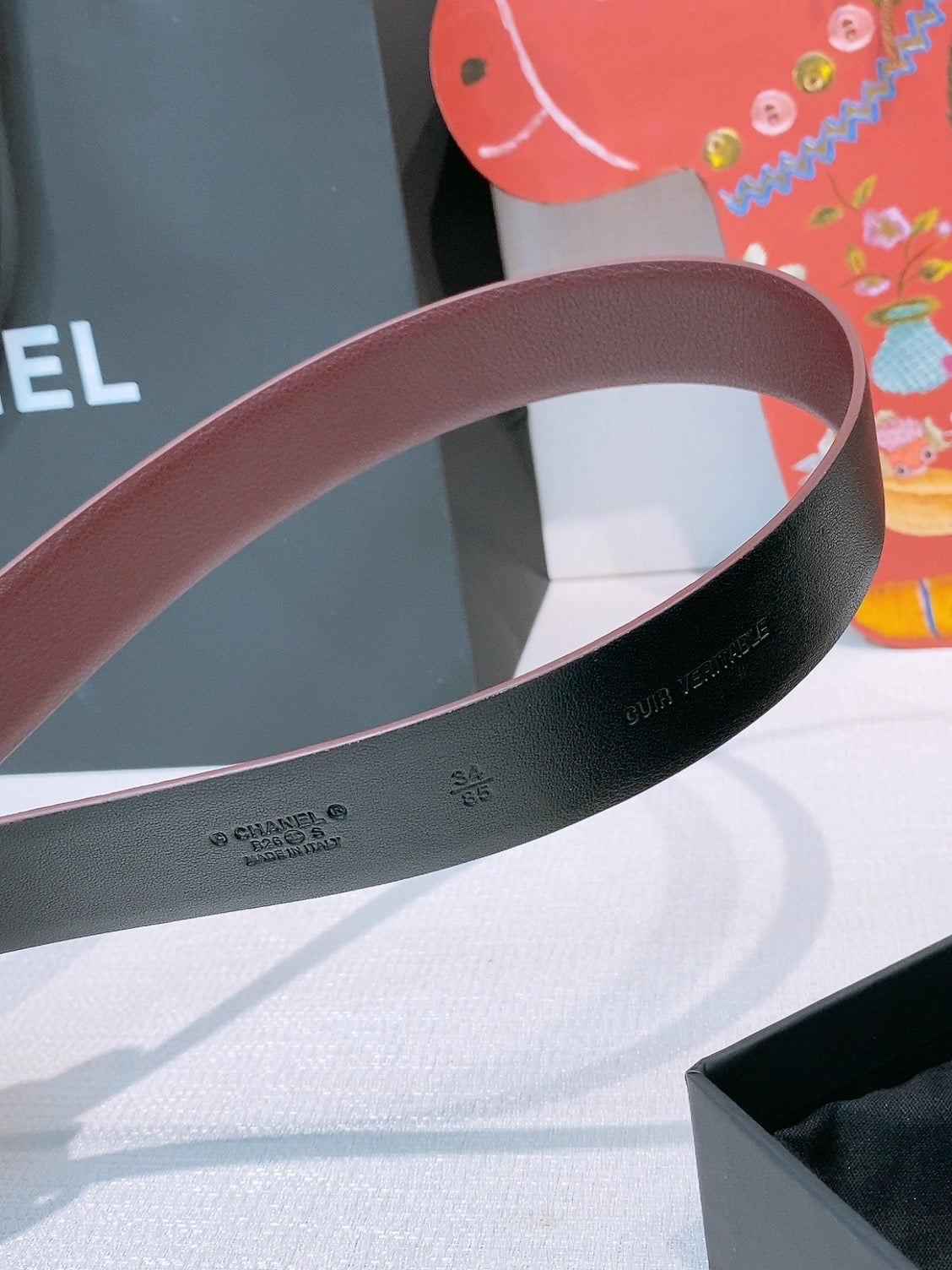CC Pre 26s Belt 3.0cm Burgundy Sliver Calfskin 203378