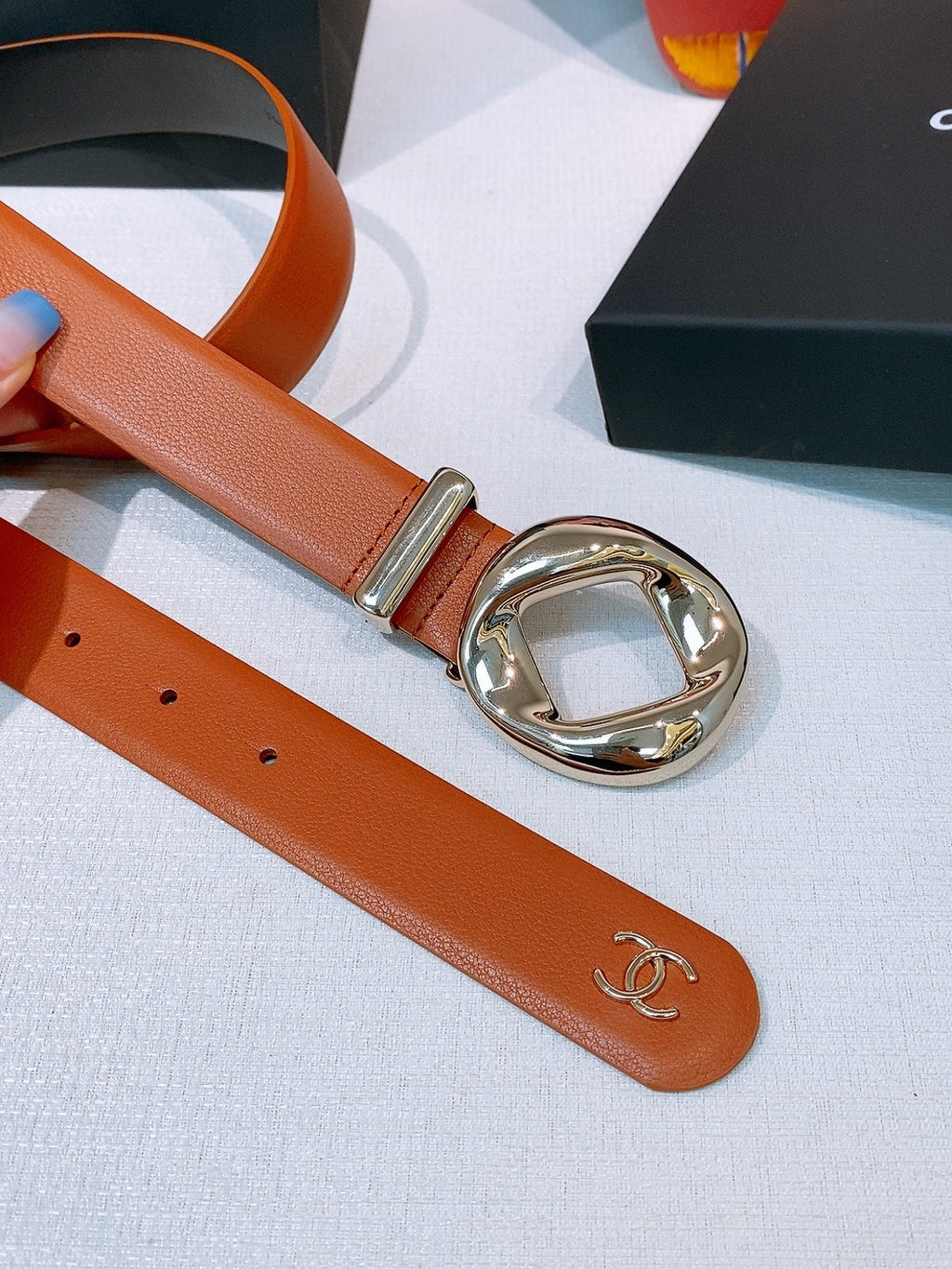CC Pre 26s Belt 3.0cm Orange Light Gold Calfskin 203376