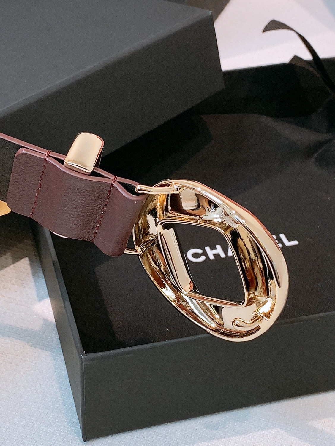 CC Pre 26s Belt 3.0cm Burgundy Light Gold Calfskin 203375