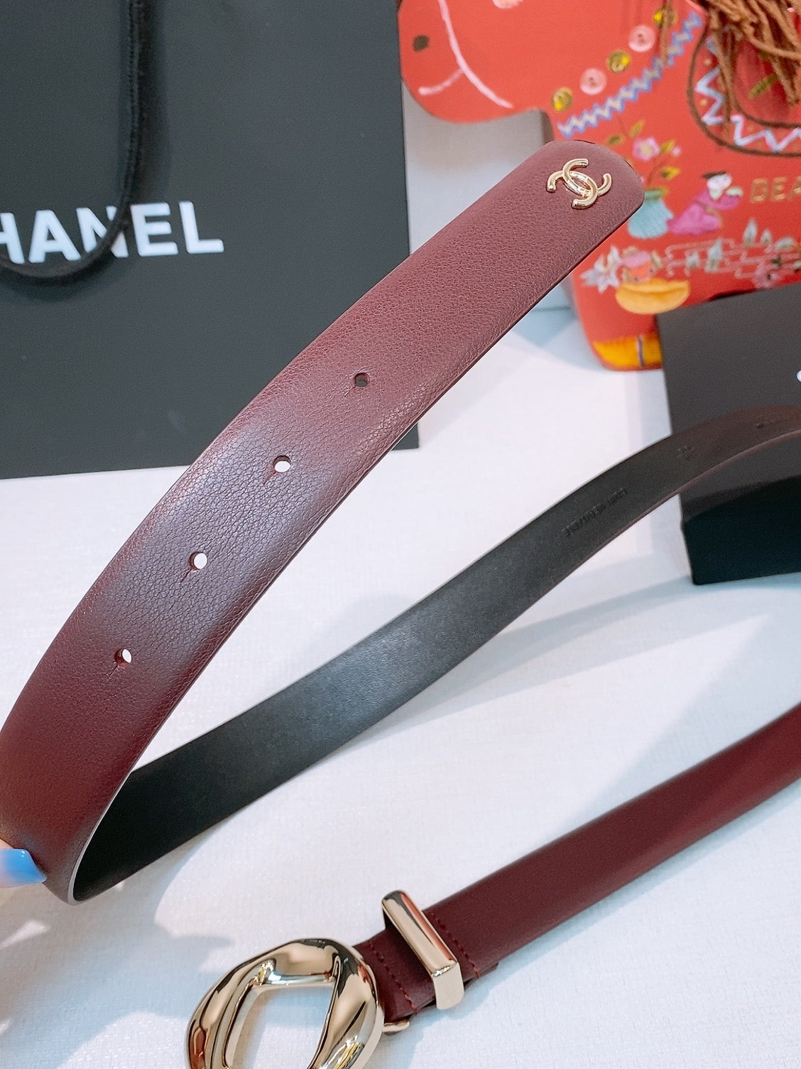 CC Pre 26s Belt 3.0cm Burgundy Light Gold Calfskin 203375