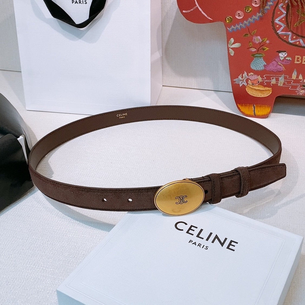 Celine Triomphe Oval Belt 2.5cm Coffee Gold Calfskin 203768