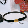 Celine Triomphe Oval Belt 2.5cm Black Gold Calfskin 203766