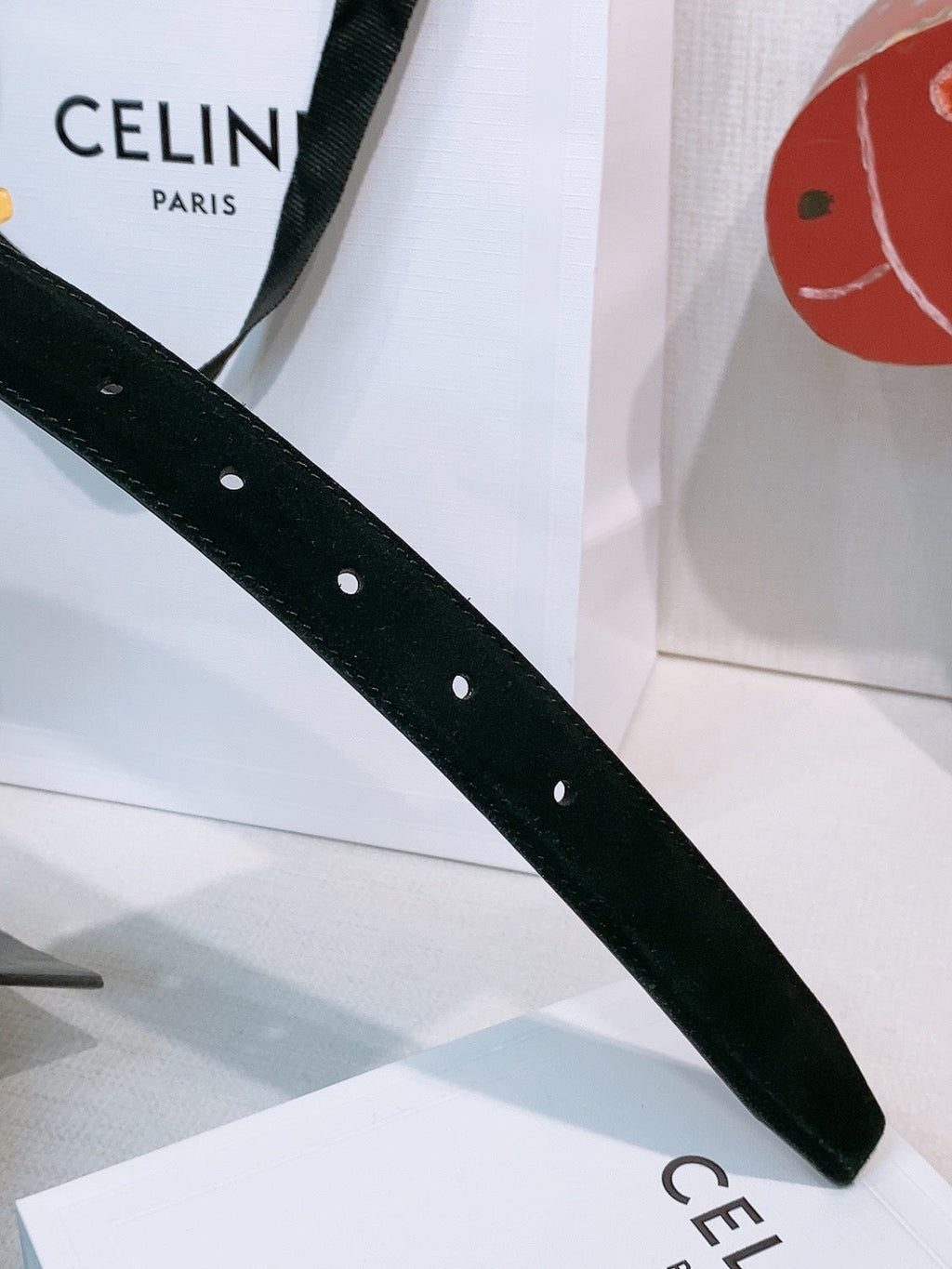 Celine Triomphe Oval Belt 2.5cm Black Gold Calfskin 203766