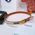 Celine Triomphe Oval Belt 2.5cm Brown White Gold Canvas 203763