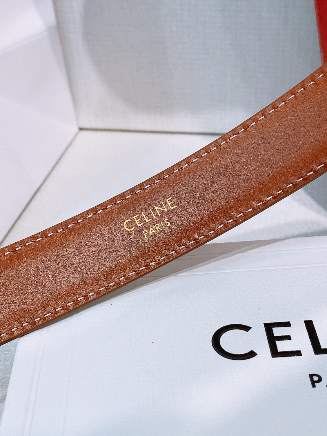 Celine Triomphe Oval Belt 2.5cm Brown White Gold Canvas 203763