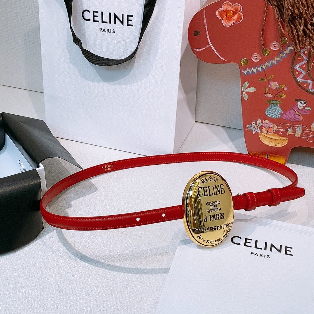 Celine Teen Maison Belt 1.3cm Red Gold Calfskin 203749