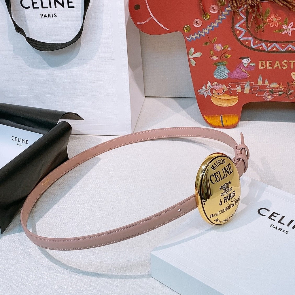 Celine Teen Maison Belt 1.3cm Light Pink Gold Calfskin 203748