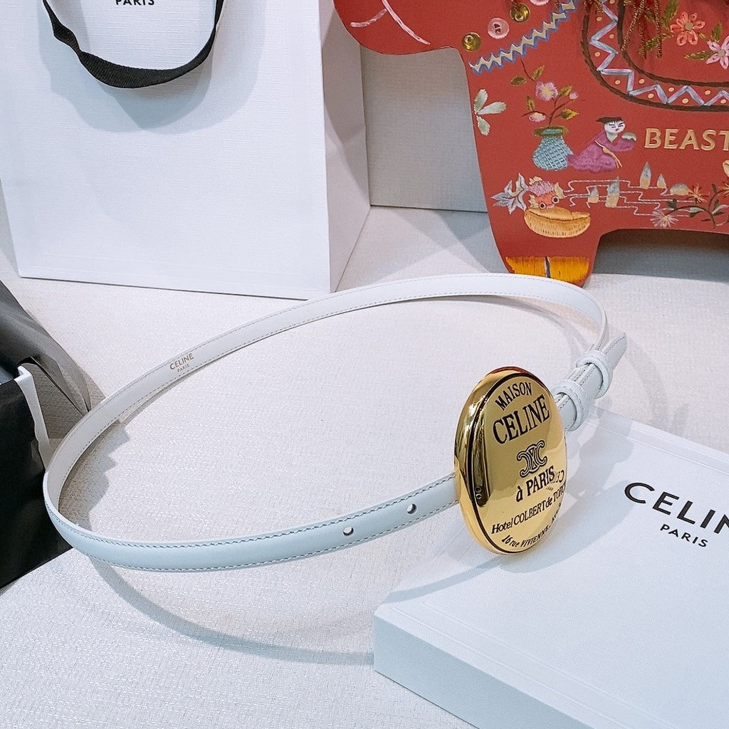 Celine Teen Maison Belt 1.3cm White Gold Calfskin 203747
